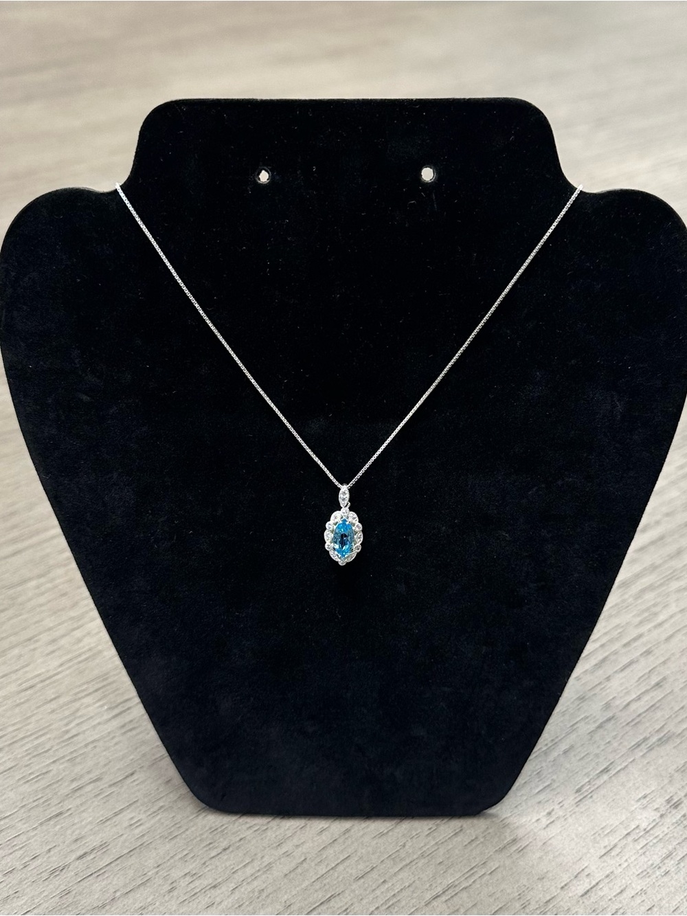 Blue Topaz and CZ Pendant Necklace